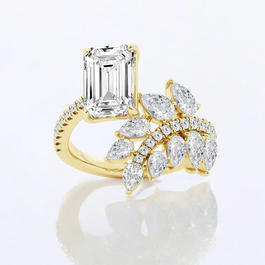 Emerald Lab Grown Diamond Nature Inspired Side Stone Engagement Ring