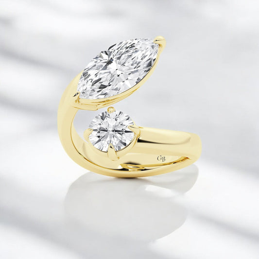 Marquise and Round Lab Grown Diamond Bypass Two Stone Fashion Ring