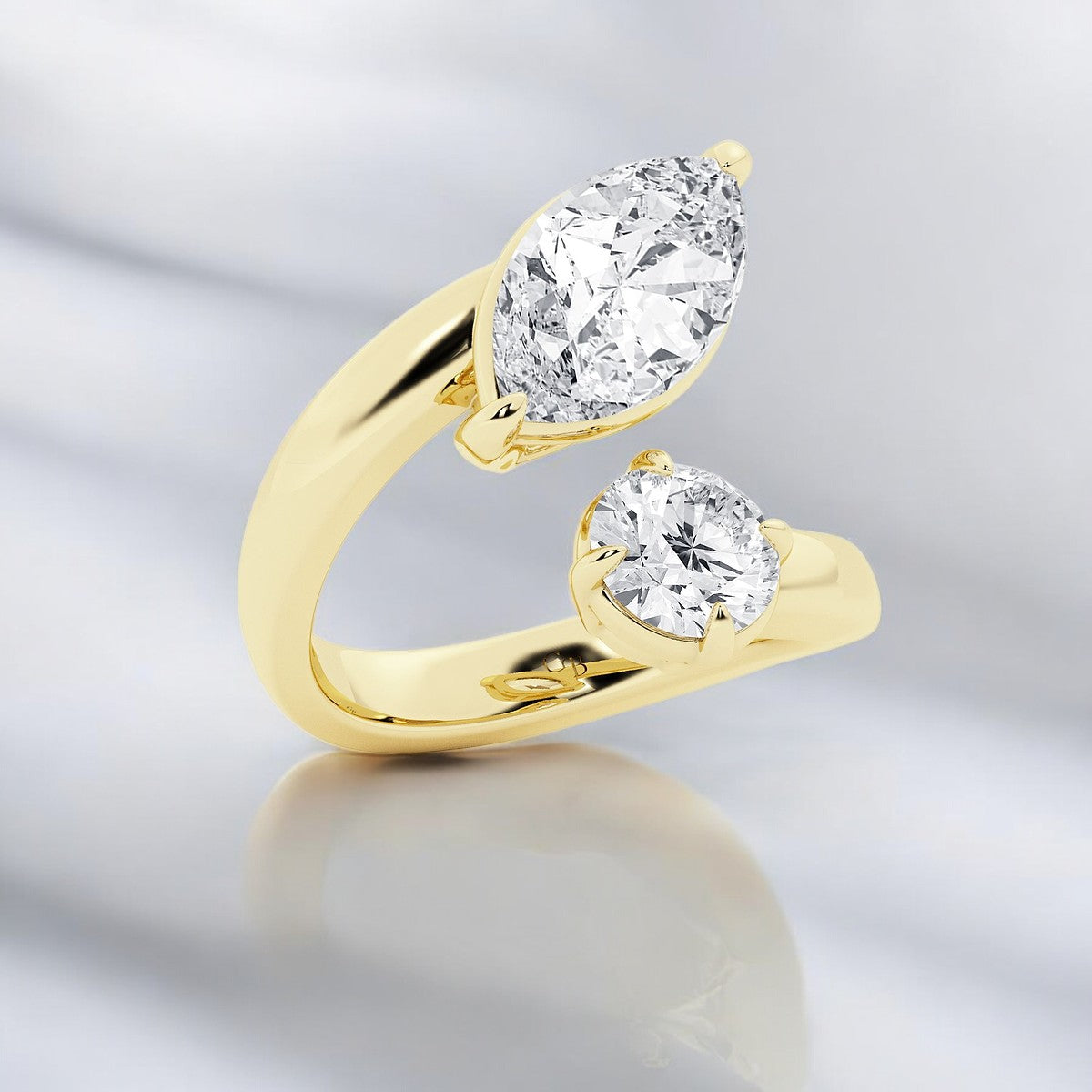 Marquise and Round Lab Grown Diamond Bypass Two Stone Fashion Ring