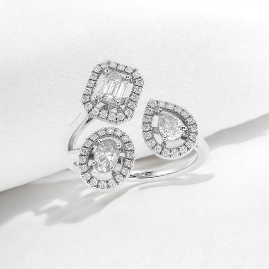 Emerald, Pear, Oval Lab Grown Diamond Multi-Shape Halo Fashion Ring