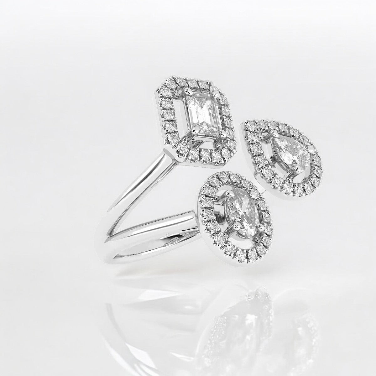 Emerald, Pear, Oval Lab Grown Diamond Multi-Shape Halo Fashion Ring