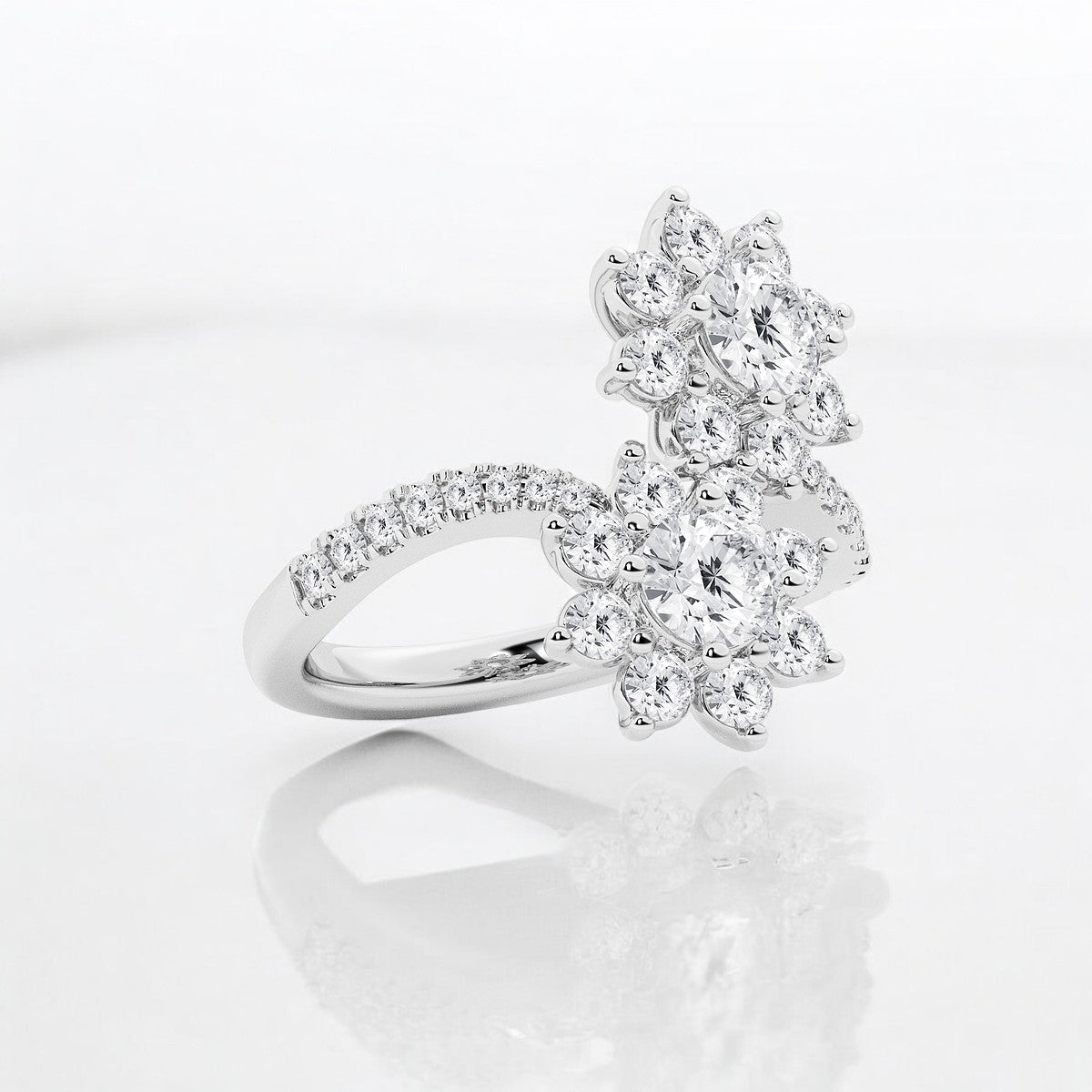 Round Lab Grown Diamond Sunflower Bypass Fashion Ring