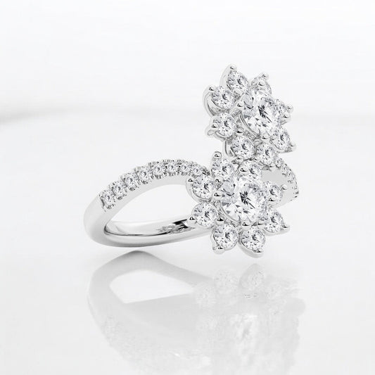Round Lab Grown Diamond Sunflower Bypass Fashion Ring