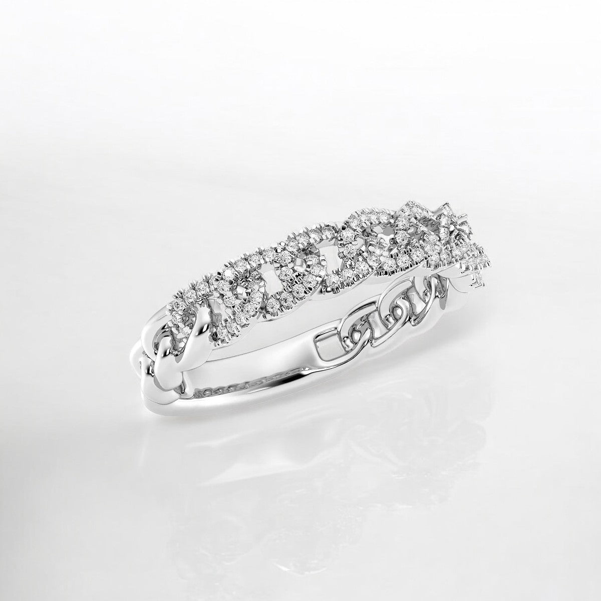 Round Lab Grown Diamond Curb Link Stackable Ring