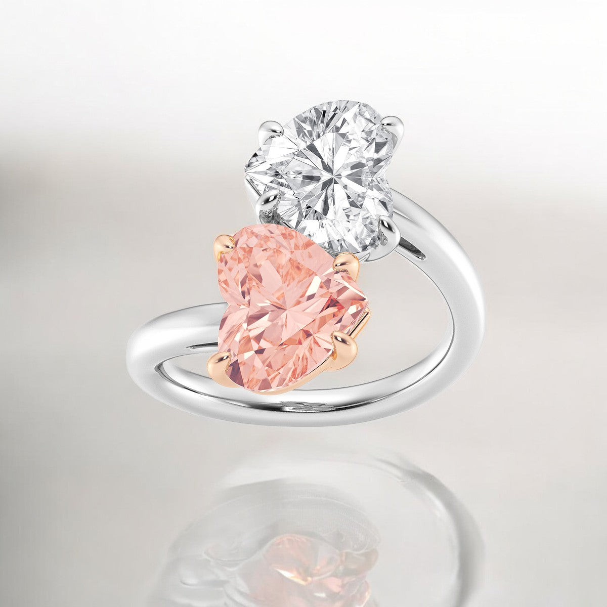 Fancy Pink Heart Lab Grown Diamond Two Stone Bypass Fashion Ring
