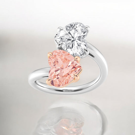 Fancy Pink Heart Lab Grown Diamond Two Stone Bypass Fashion Ring