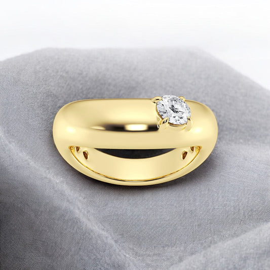 Round Lab Grown Diamond Crescent Shape Contour Fashion Ring