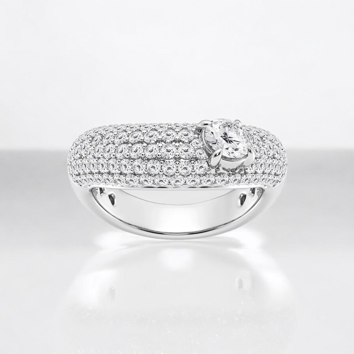 Round Lab Grown Diamond Crescent Shape Pave Fashion Ring