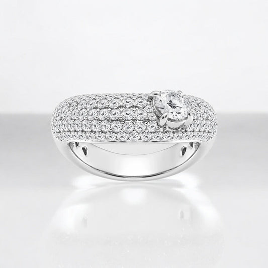 Round Lab Grown Diamond Crescent Shape Pave Fashion Ring