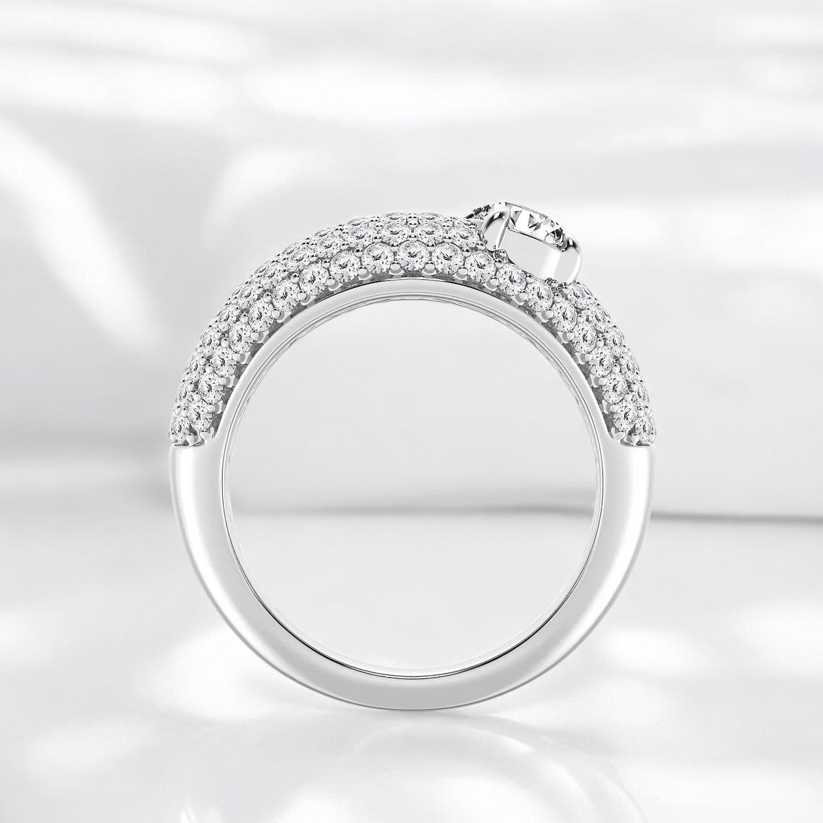 Round Lab Grown Diamond Crescent Shape Pave Fashion Ring
