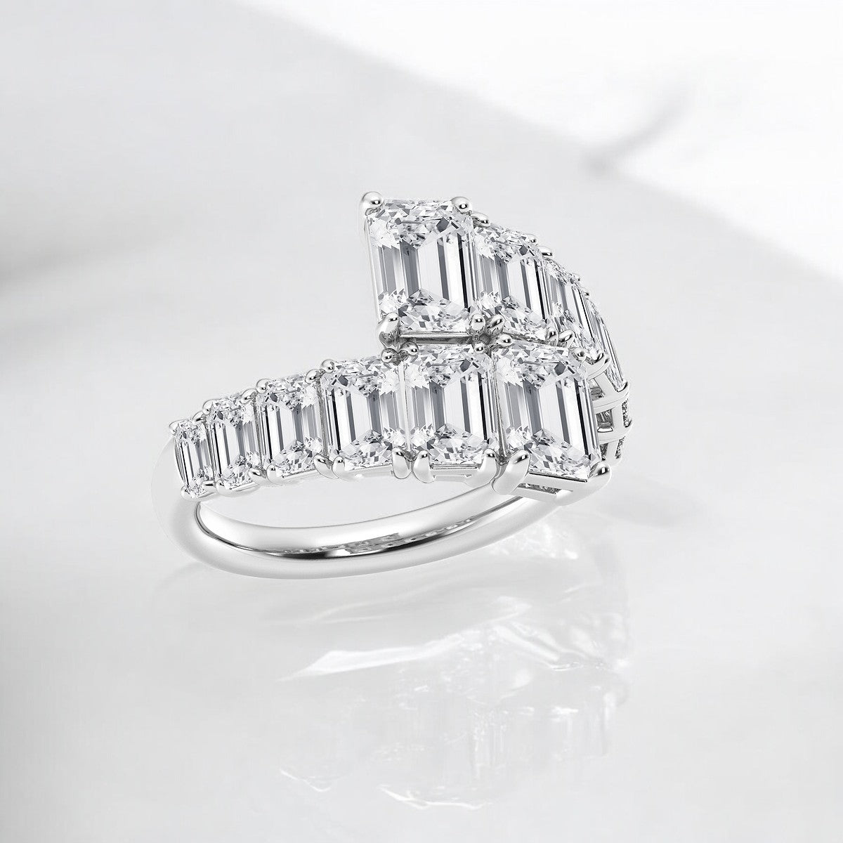 Emerald Lab Grown Diamond Graduated Bypass Fashion Ring