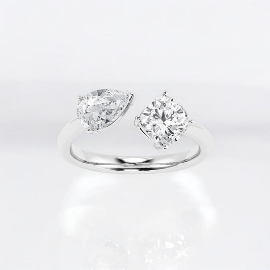 Toi Et Moi Pear and Cushion Fashion Ring