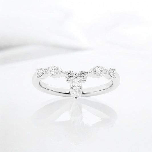 Round and Marquise Lab Grown Diamond Chevron Stackable Ring