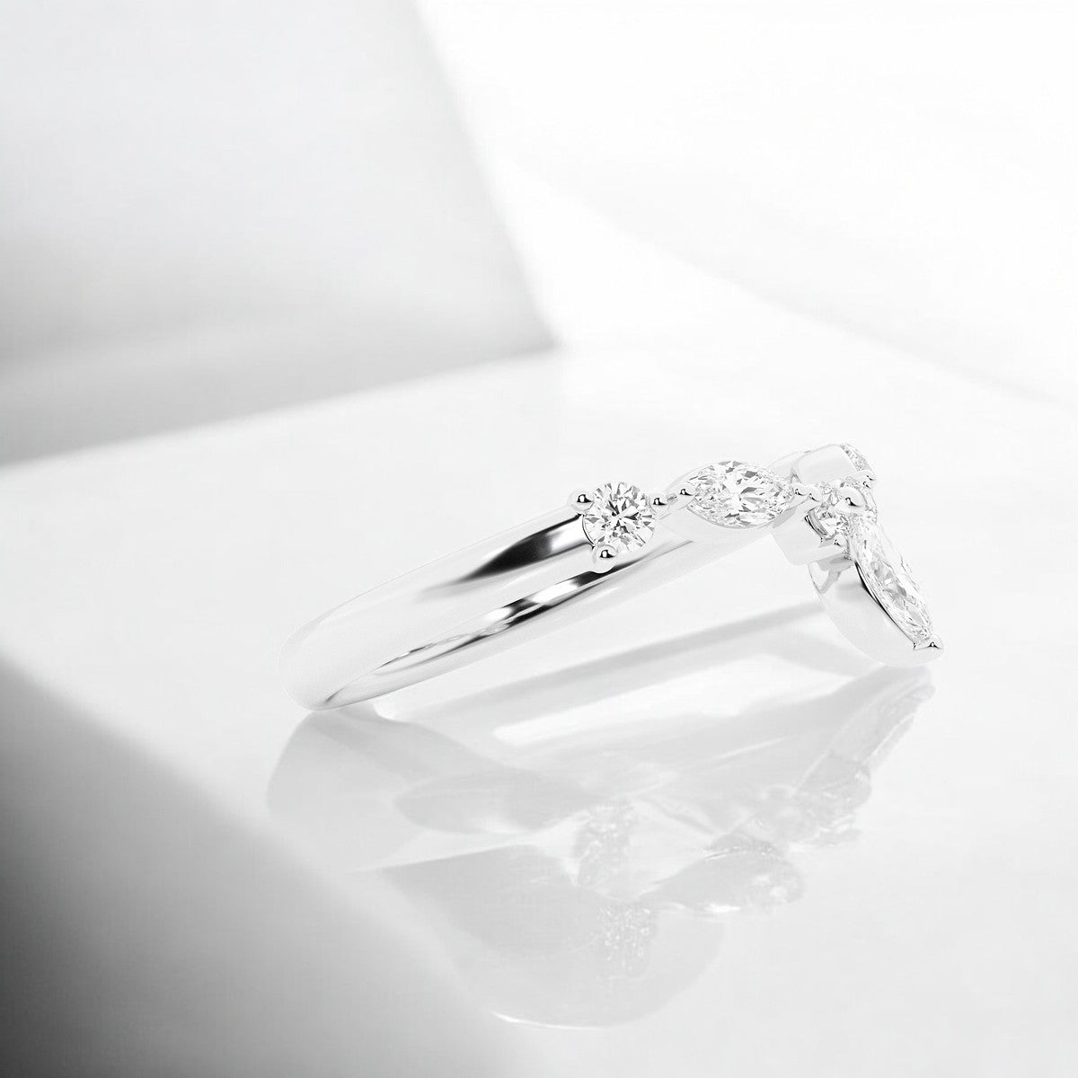 Round and Marquise Lab Grown Diamond Chevron Stackable Ring