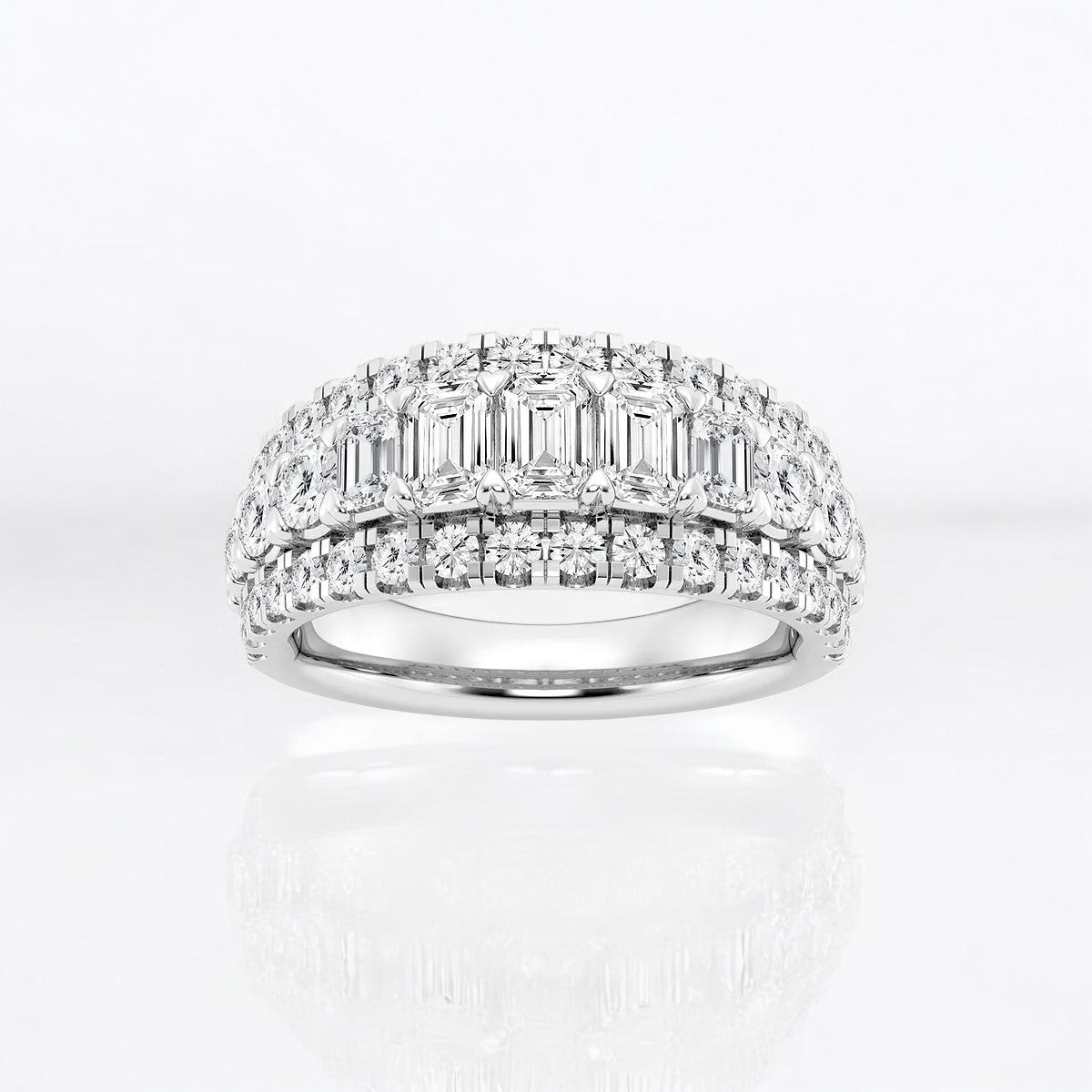 Emerald and Round Lab Grown Diamond Fashion Band