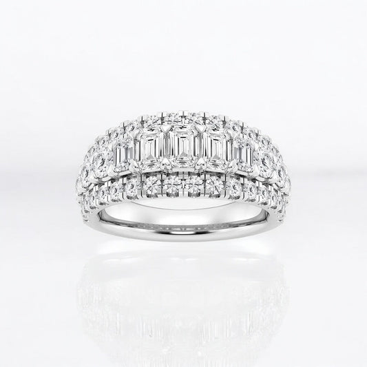 Emerald and Round Lab Grown Diamond Fashion Band