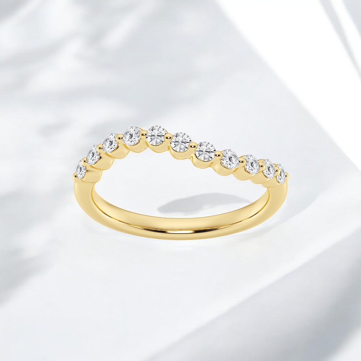 Round Lab Grown Diamond Floating Diamond Wave Stackable Ring