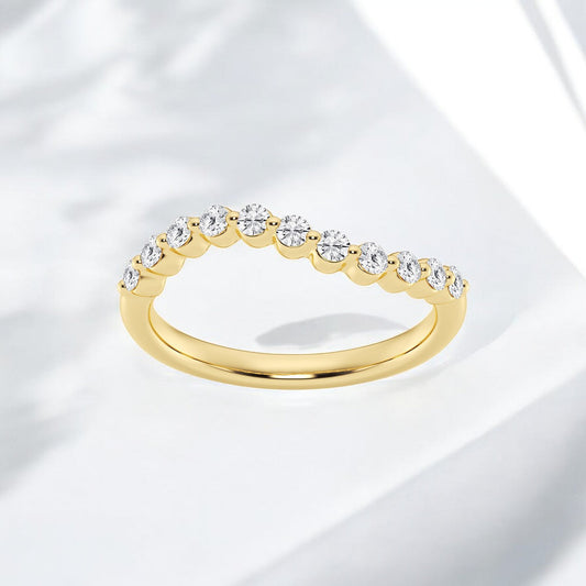 Round Lab Grown Diamond Floating Diamond Wave Stackable Ring