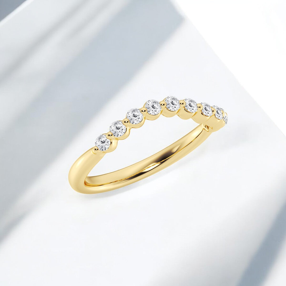 Round Lab Grown Diamond Floating Diamond Wave Stackable Ring