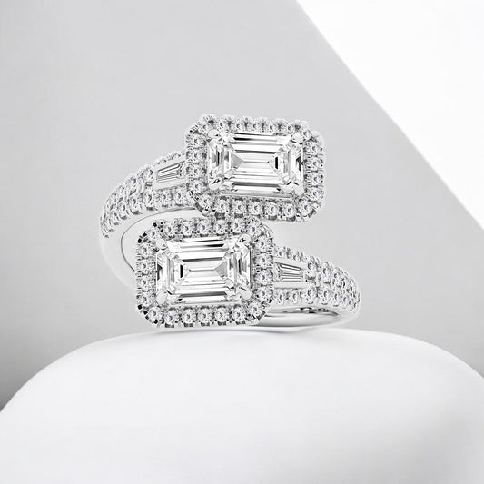 Emerald Lab Grown Diamond Halo Bypass Engagement Ring