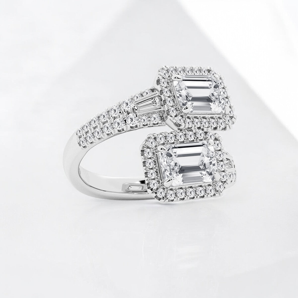 Emerald Lab Grown Diamond Halo Bypass Engagement Ring