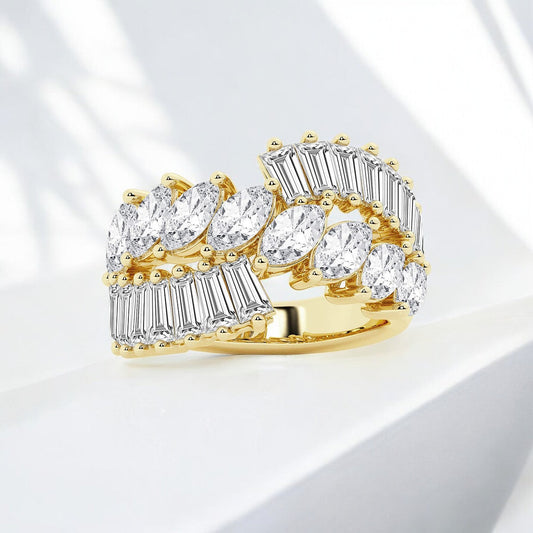 Marquise Lab Grown Diamond Tapered Baguette Cocktail Fashion Ring