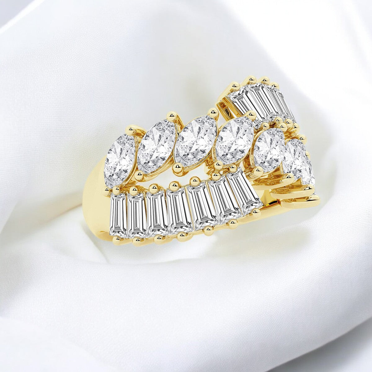 Marquise Lab Grown Diamond Tapered Baguette Cocktail Fashion Ring