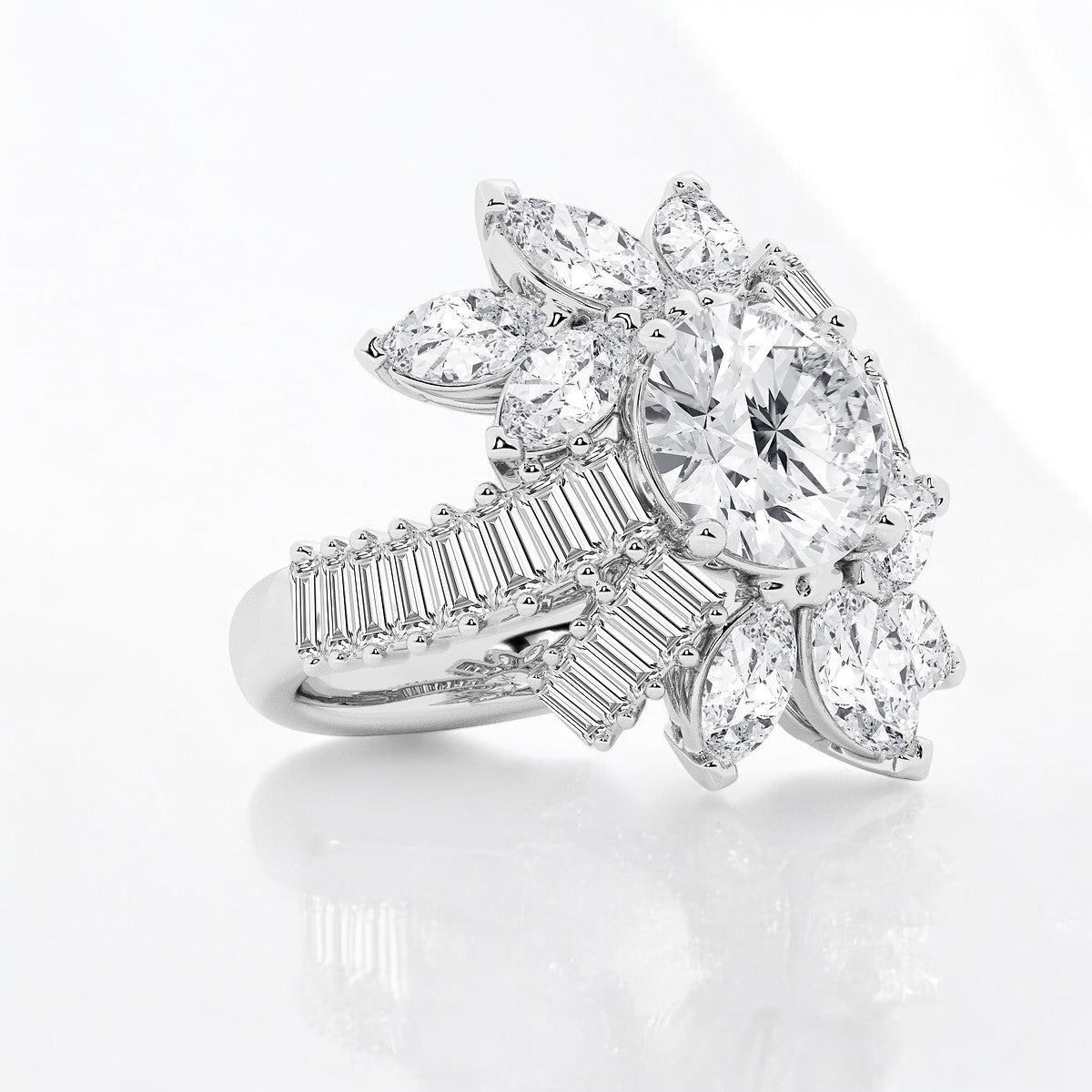 Round Lab Grown Diamond Multi-Shape Ballerina Fashion Ring