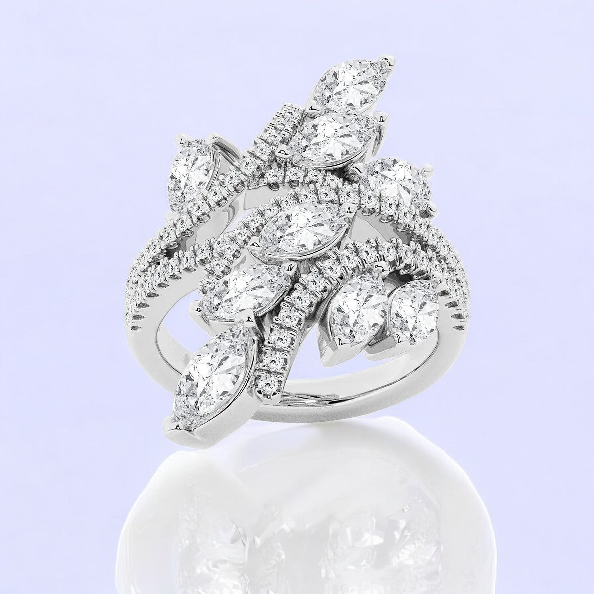 Marquise and Pear Lab Grown Diamond Bypass Leaf Fashion Ring