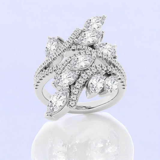 Marquise and Pear Lab Grown Diamond Bypass Leaf Fashion Ring