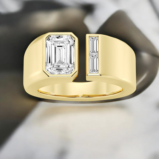 Emerald Lab Grown Diamond Two Stone Cigar Fashion Band