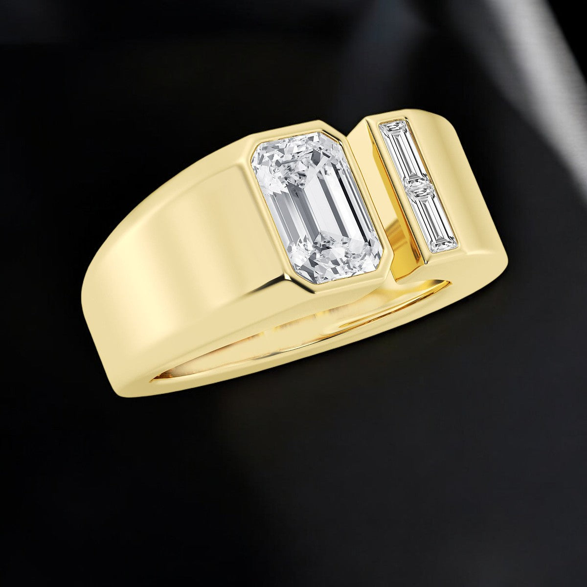 Emerald Lab Grown Diamond Two Stone Cigar Fashion Band