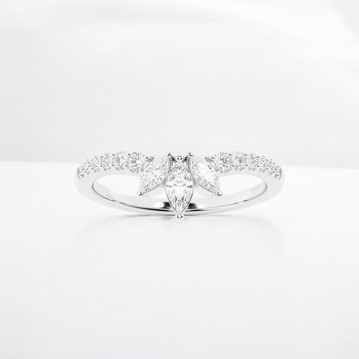 Round and Marquise Lab Grown Diamond Chevron Stackable Ring
