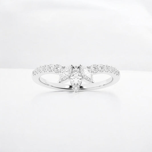 Round and Marquise Lab Grown Diamond Chevron Stackable Ring