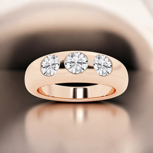 Round Lab Grown Diamond Domed Bezel Stackable Ring