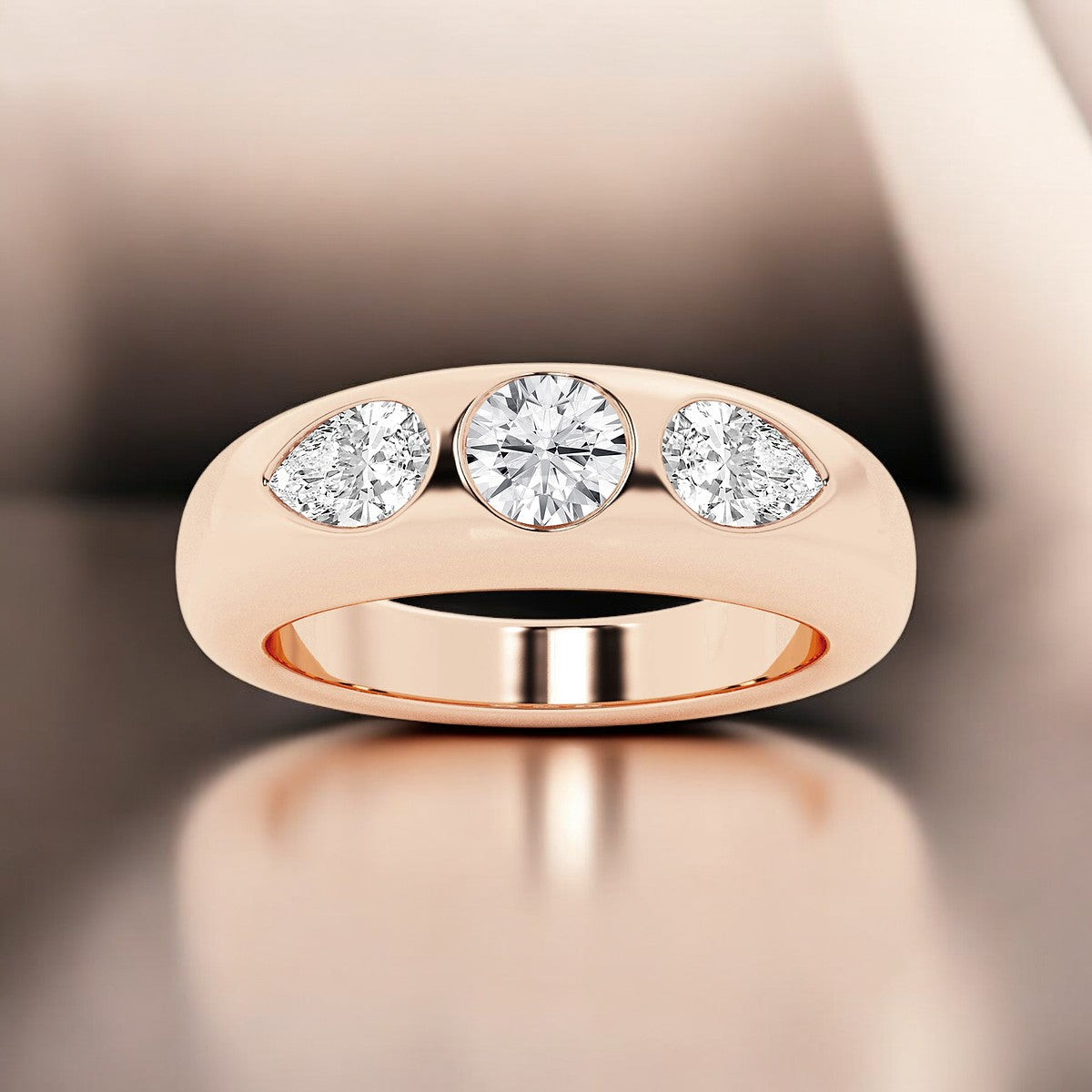 Round and Pear Lab Grown Diamond Domed Stackable Ring