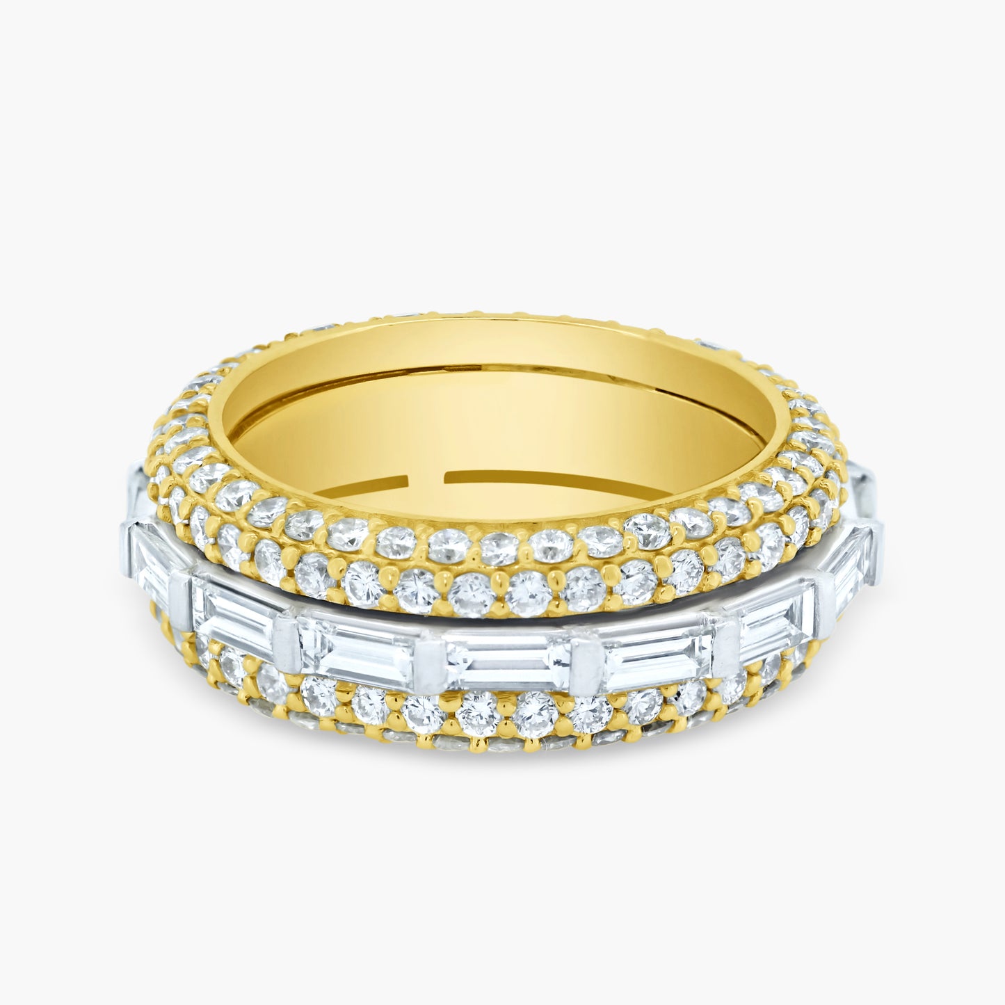 14K Two Tone Spinning Center Baguette Eternity Ring - ROLLBWGA