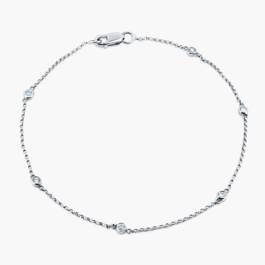 14K White Gold Dainty Round Bezel Bracelet - B04228A13