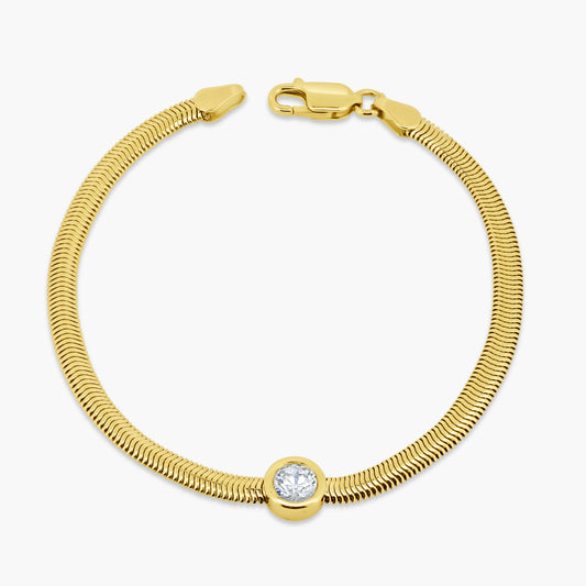 14K Yellow Gold Round Bezel Snake Bracelet  - B050SE