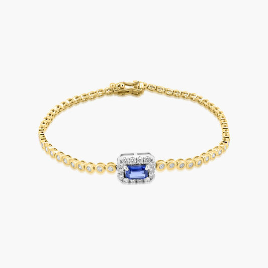 14K Two Tone Center Sapphire Tennis Bracelet - B05575AB