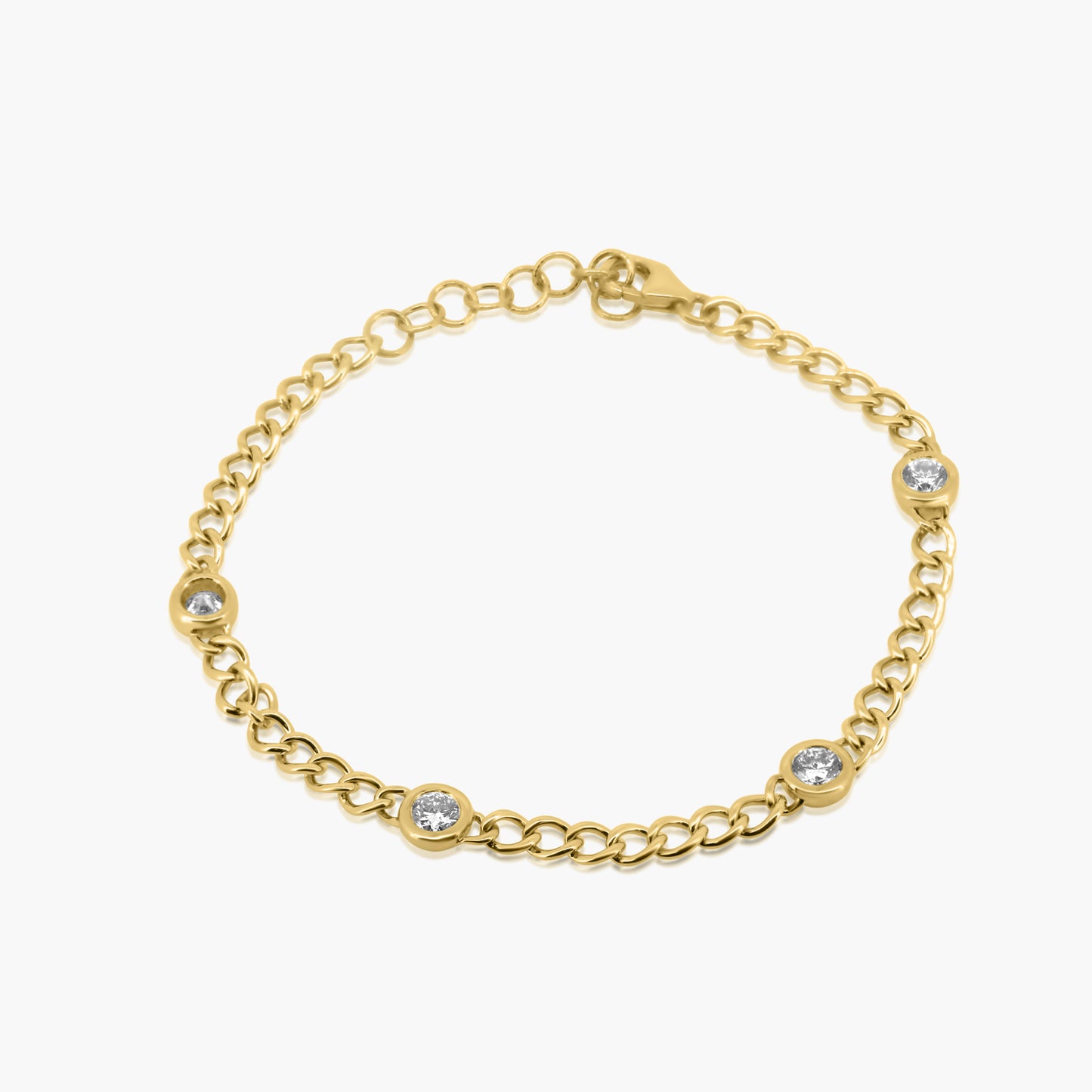 14K Yellow Gold Round Bezel Chain Link Bracelet - B06206-1