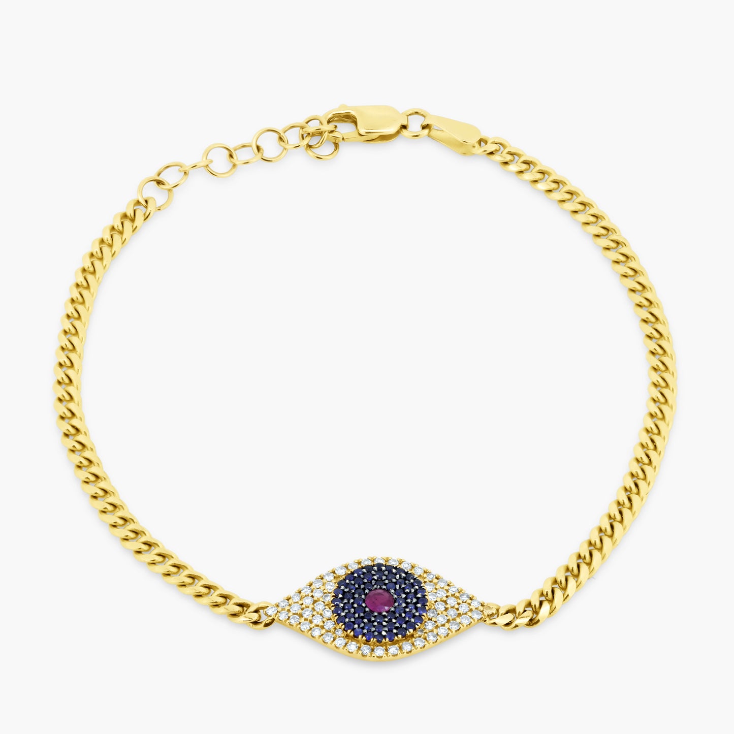 14K Two Tone Evil Eye Chain Link Bracelet-B60154701-1