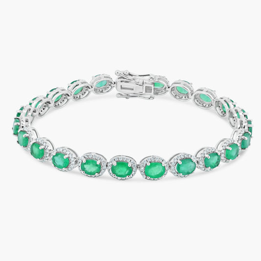 14K White Gold Colored Gemstone Statement Bracelet-B60544706E