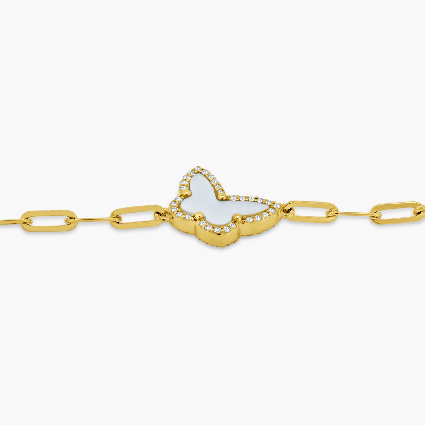 14K Yellow Gold Dainty Butterfly Paper Clip Bracelet - B606132-2