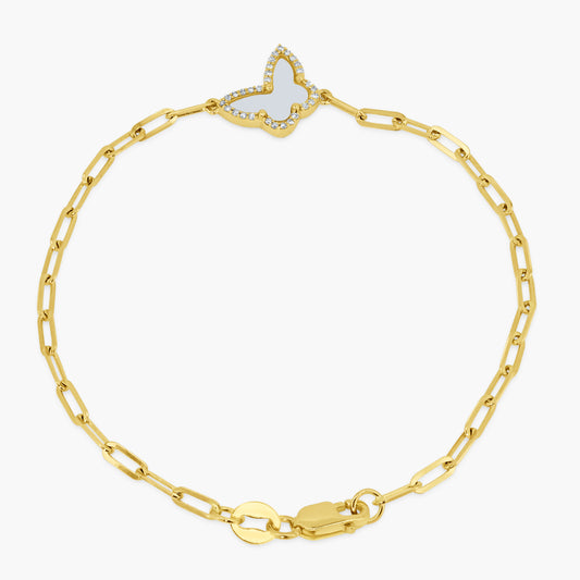 14K Yellow Gold Dainty Butterfly Paper Clip Bracelet - B606132-2