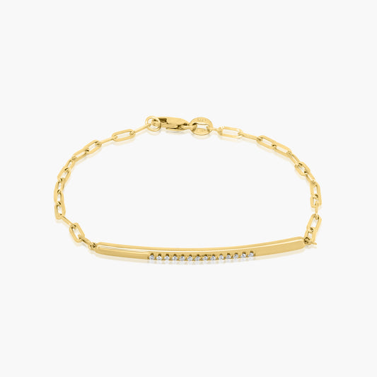 14K Yellow Gold Diamond Bar Paper Clip Bracelet - B60616601-1