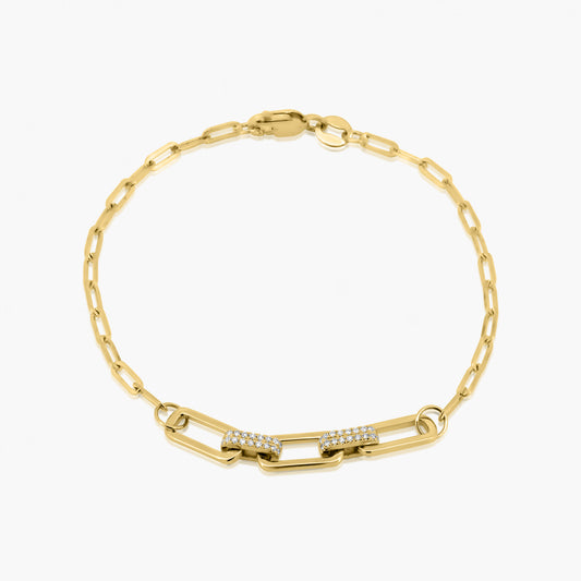 14K Yellow Gold Pave Diamond Paper Clip Bracelet - B606191M01