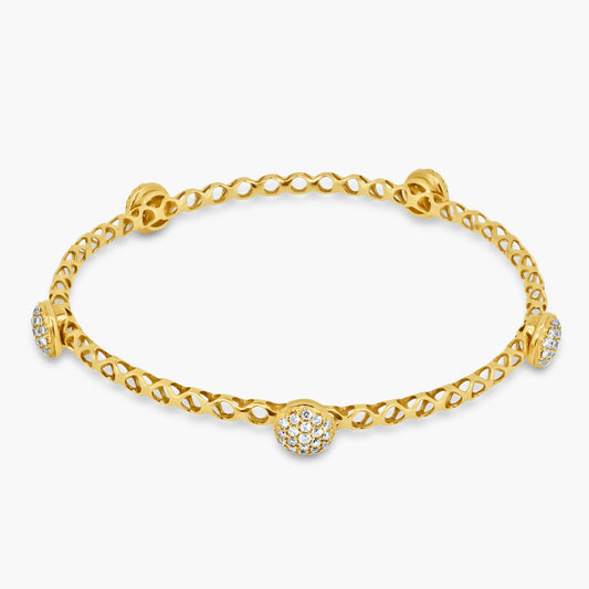 14K Yellow Gold Round Pave Diamond Bangle - BG600694L02