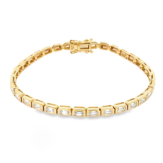 14K Yellow Gold Emerald Cut Bezel Tennis Bracelet - BR0000P