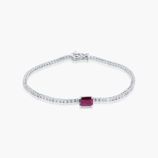 14K White Gold Ruby Tennis Bracelet-BT4-1.3BRMC